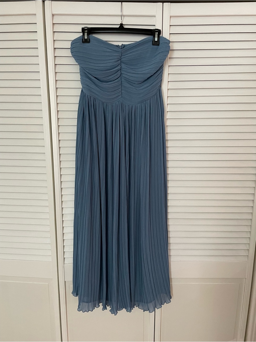 Zara Dusty Blue Strapless Pleated Midi Dress